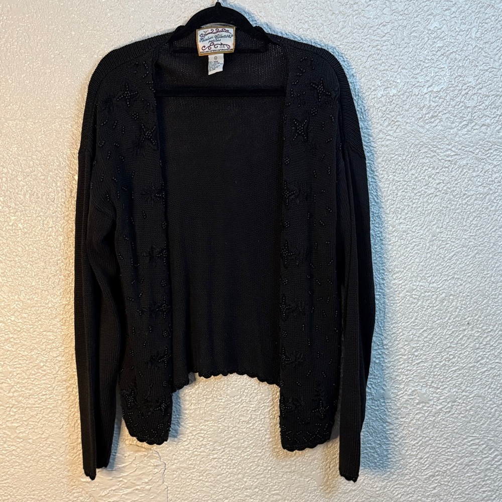 Carbon Black Beaded Women's Cardigan